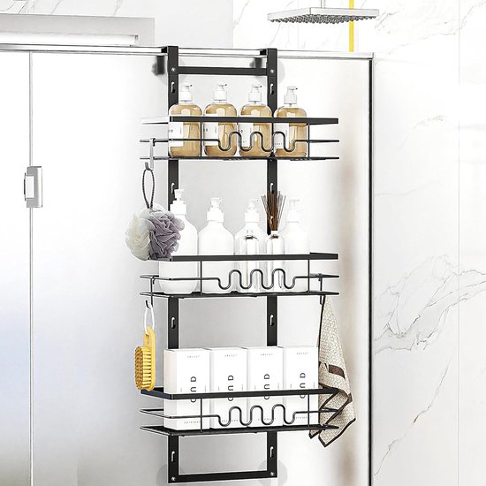 Douche Organizer Hoek Douche Planken Wandmontage Bad Plank Met Haken Geen Boren Lijm Ruimte Aluminium voor Keuken Badkamer-Gouden B_1 Verhaal