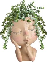 Vetplant Pot Hars Creatieve Menselijk Hoofd Vaas Moderne Vrouwelijke Plantenbak met Afvoergat voor Huis Tuin Decoratie (Lichtbruin)
