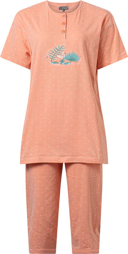 Dames Pyjama - Katoen - Zomer - 3/4 broek - Coral Gestipt - Maat XL