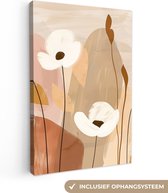 Canvas schilderij 20x30 cm - Wanddecoratie Bloemen - Abstract - Beige - Line art - Muurdecoratie woonkamer - Kamer decoratie modern - Abstracte schilderijen