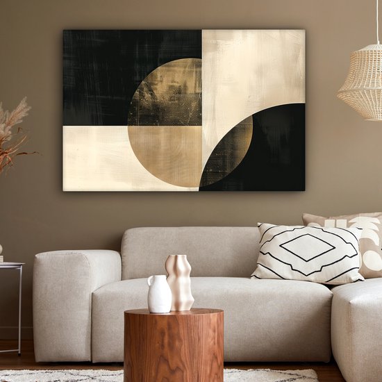 Peinture sur toile 120x80 cm - Décoration murale Abstrait - Formes géométriques - Zwart - Or - Décoration murale salon - Décoration chambre moderne - Tableaux abstraits