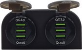 ProRide® 12V USB Stopcontact 6 Poorten - Tweevoudig Opbouw - QC3.0 - DS2085B - USB Autolader, Boot en Camper - Blauw