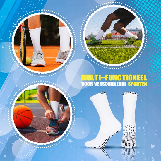 Chaussettes de sport blanches avec picots noirs, adaptées au tennis, au football et au basketball.