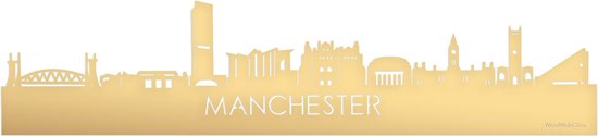 Skyline Manchester Goud Metallic - 100 cm - Woondecoratie - Wanddecoratie - Meer steden beschikbaar - Woonkamer idee - City Art - Steden kunst - Cadeau voor hem - Cadeau voor haar - Jubileum - Trouwerij - WoodWideCities