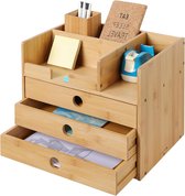 Bureau-organiser met 3 lades - Van bamboe - 33x24x26 cm - Opbergkastje voor een opgeruimd bureau - Voor pennen brieven kantooraccessoires Desk Organizer