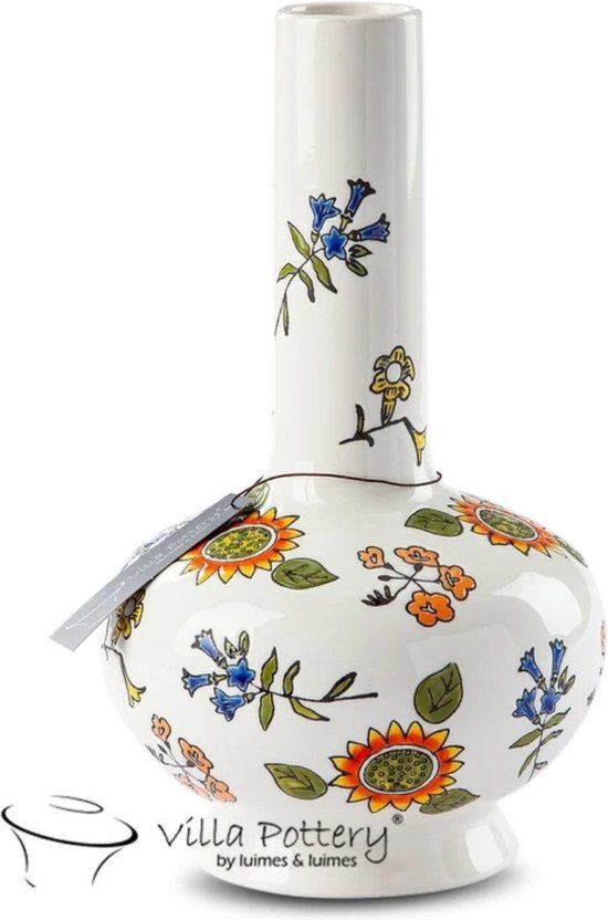 Vaas - Porselein - Waterdicht - Villa Pottery - Decoratie - Woondecoratie - Moederdag - Happy Flowers 2 White