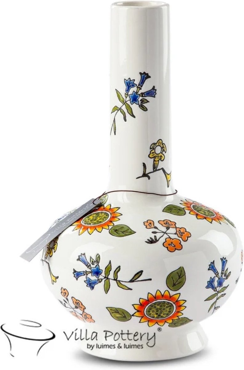 Irishflowers Vaas - Porselein - Waterdicht - Villa Pottery - Decoratie - Woondecoratie - Moederdag - Happy Flowers 2 White Wit