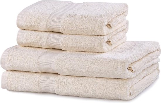 Marina Set van 4 katoenen kwaliteit 525 g/m² 2 handdoeken 50 x 100 cm en 2 badhanddoeken 70 x 140 cm, ecru ivoor absorberend