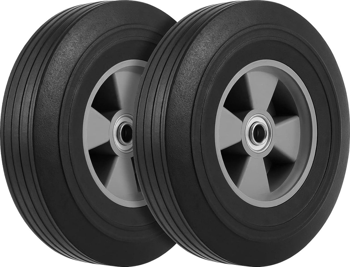 2 stuks 8 inch (205mm) effen rubberen banden, 5/8 inch asmaat handwielen vervangende banden voor slangkar, tuinkar, dollykar, 150kg laadvermogen par wiel