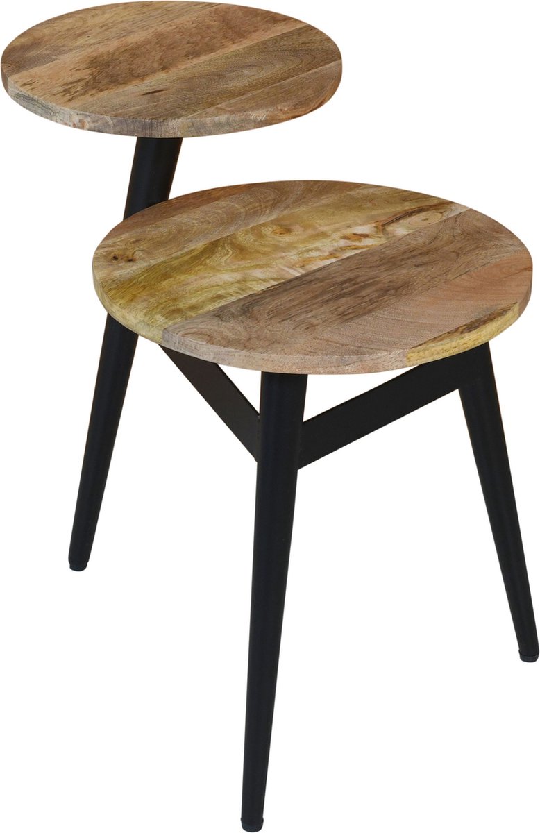 Bijzettafel-Duo-Mangohout-Rond-Uniek model-Koloniaal Teakhuis