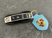 Porsche | Sleutelhanger | Leder | Licht Blauw | Metaal | Automerk