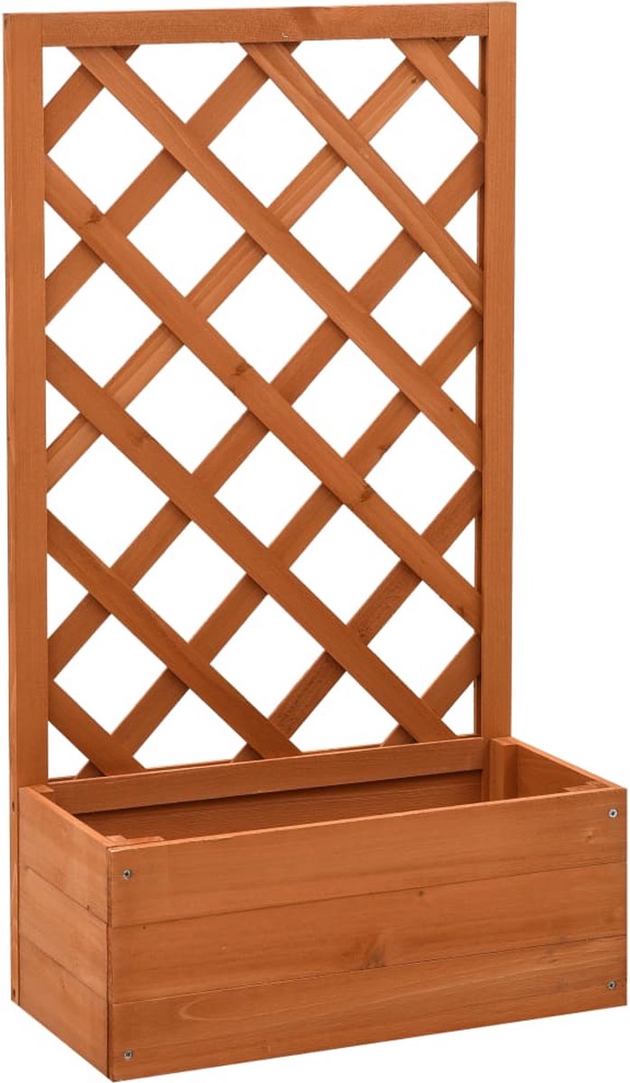 Plantenbak met klimrek - Bloembak - Weerbestendig - Met trellis - Buiten - Hout - Plantenrek - 18 Liter - Bruin