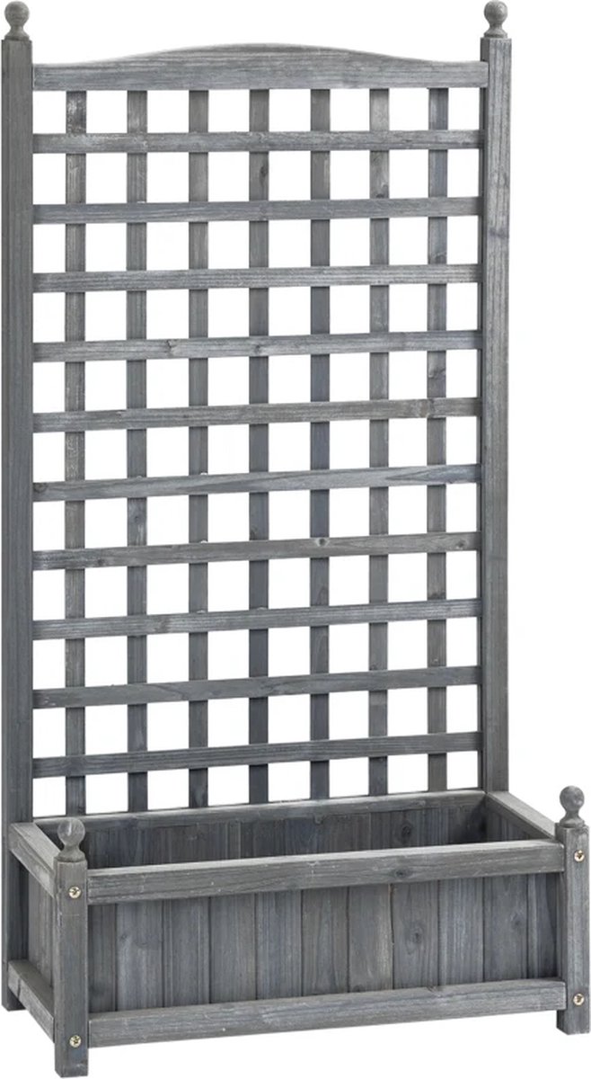 Plantenbak met klimrek - Weerbestendig - Bloembak - Met trellis - Buiten - Hout - Plantenrek - Rechthoekig - 19 Liter - Grijs