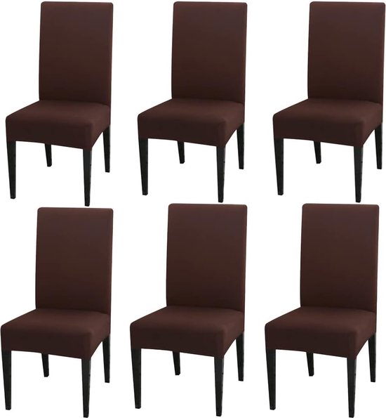 Stoelhoezen met Rugleuning 6 Stuks van Elastisch Fluweel, Universeel, Stoelhoezen voor Keuken en Woonkamer, Superzacht, Comfortabel, Krasbestendig - Beige