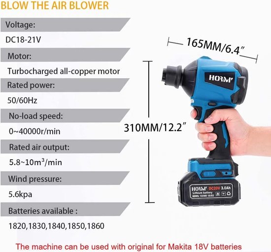 Bouya Blower - Stofblazer - Air Blower - Dust Blower - Lucht Blazer - Elektrisch - met Accu - 1000W - 4000RPM - Bouya Store
