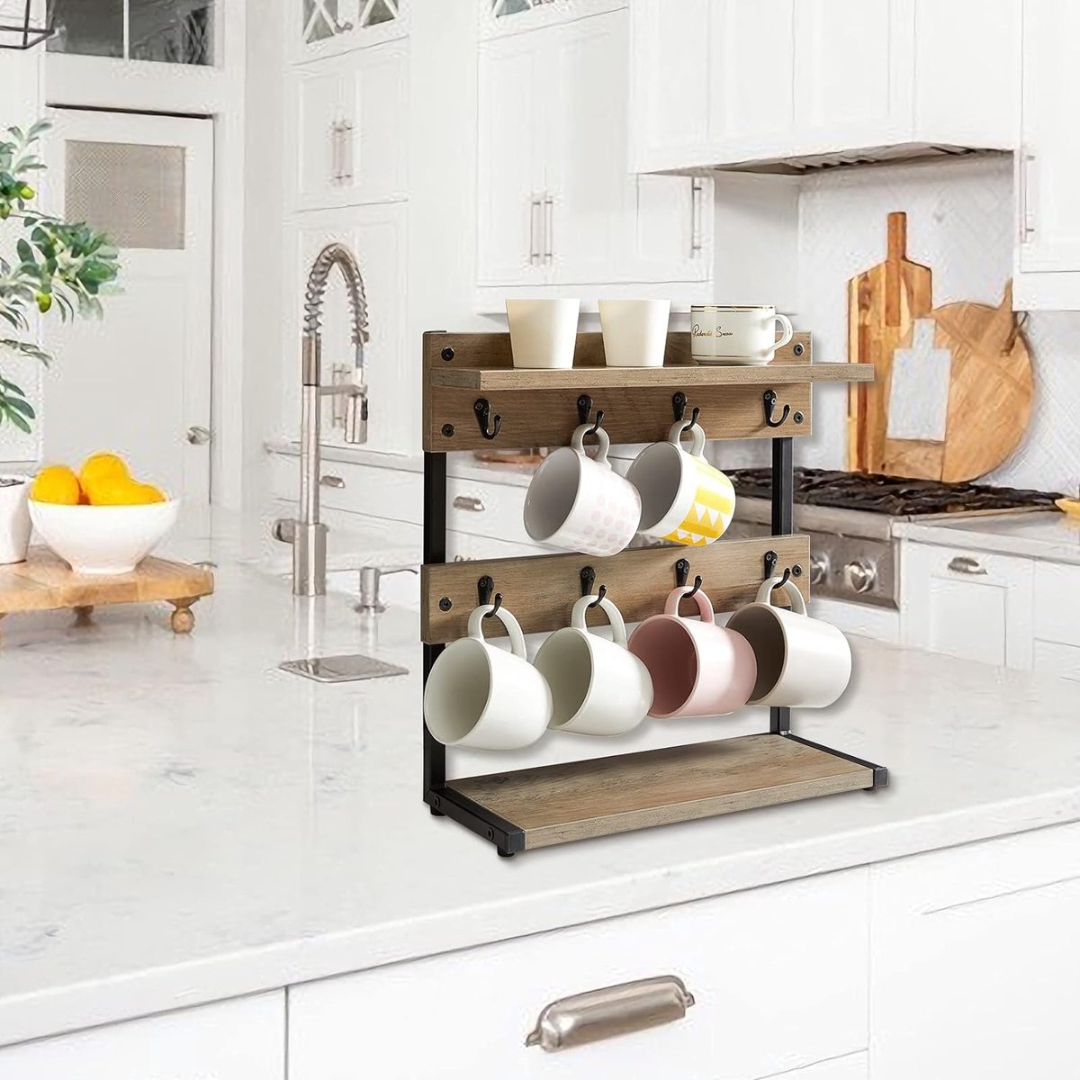 Mokhouder Boom - 360° Koffiekopstandaard Hout, 8 Haken Mokhouder Boom - 360° Koffiekopstandaard Hout, 8 Haken