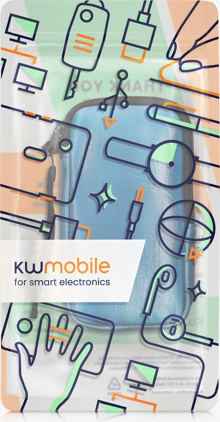 kwmobile sac de téléphone universel adapté aux smartphones XXL - 7" - 17,7 x 8,5 cm - Étui avec fermeture éclair et dragonne -En bleu caraïbes métallisé -
