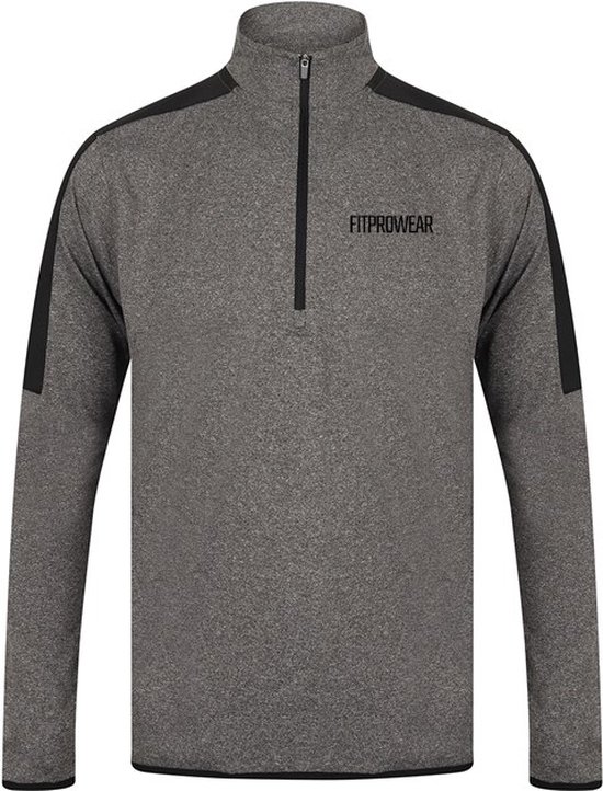 FitProWear Unisex Midlayer Longsleeve Grijs/Zwart - Maat M - Sporttrui - Baselayer - Trainingsjack - Trainingsjas - Sportshirt - Sportshirt lange mouwen - 1/4 Zip Hoodie - Fitness trui