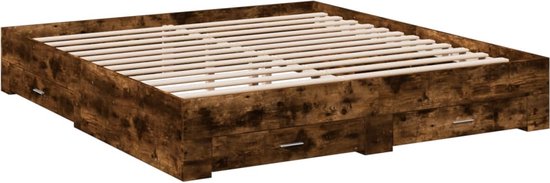 vidaXL - Bedframe - met - lades - bewerkt - hout - gerookt - eikenkleurig - 200x200 - cm