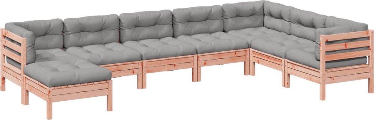 vidaXL 8-delige - Loungeset - met - kussens - massief - douglas - vurenhout grijs