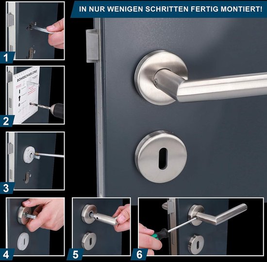 Türdrücker EMIL Edelstahl Rosetten-Garnitur Buntbart, Profilzylinder, WC