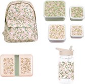 A Little Lovely Company Set de rentrée - Sac à dos/Bouteille/4 Boîtes à goûter/Boîte à lunch - Blossoms Pink