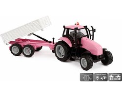 foto van Kids Globe Die-cast Tactor met Aanhanger - Roze