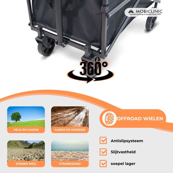 Mobiclinic Duna Basic - Bolderwagen Basic - Opvouwbaar - Bolderkar Opvouwbaar Luchtbanden - Strandtuintransportwagen - Inhoud (60L) - 80x46x36 cm - Tot 80kg draagvermogen - Brede 360º Wielen - Zwart van Mobiclinic — afbeelding 5
