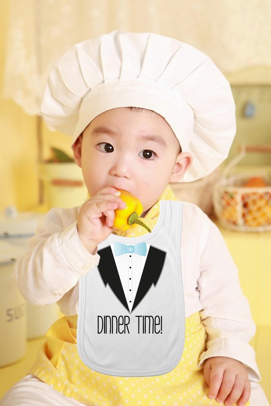 Bellatio Decorations Baby slabbetje - blauw - dinner time - kraam cadeau - slab/morsdoek van BELLA — afbeelding 2