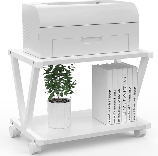 Foto: Desktop printer stand 2 tier onder bureau hout printer rek rustieke industri le boerderij hout opslag boek plank tafel organizer voor thuis kantoor stijlvol robuust wit printer stand