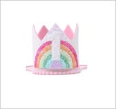 Verjaardagskroon 1 jaar - Baby Meisje - Regenboog Wit Glitters