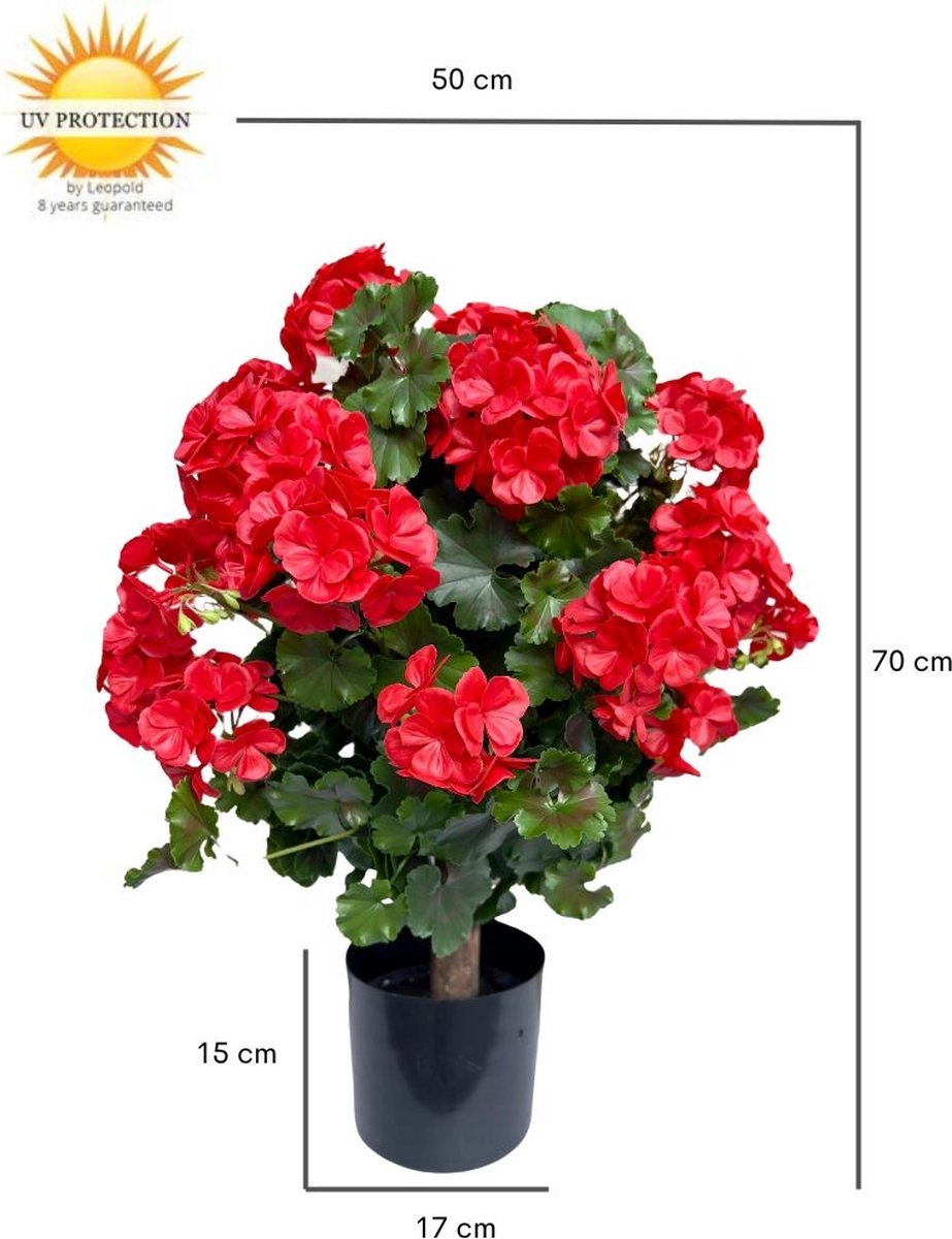 Geranium bol kunstplant 50cm UV rood