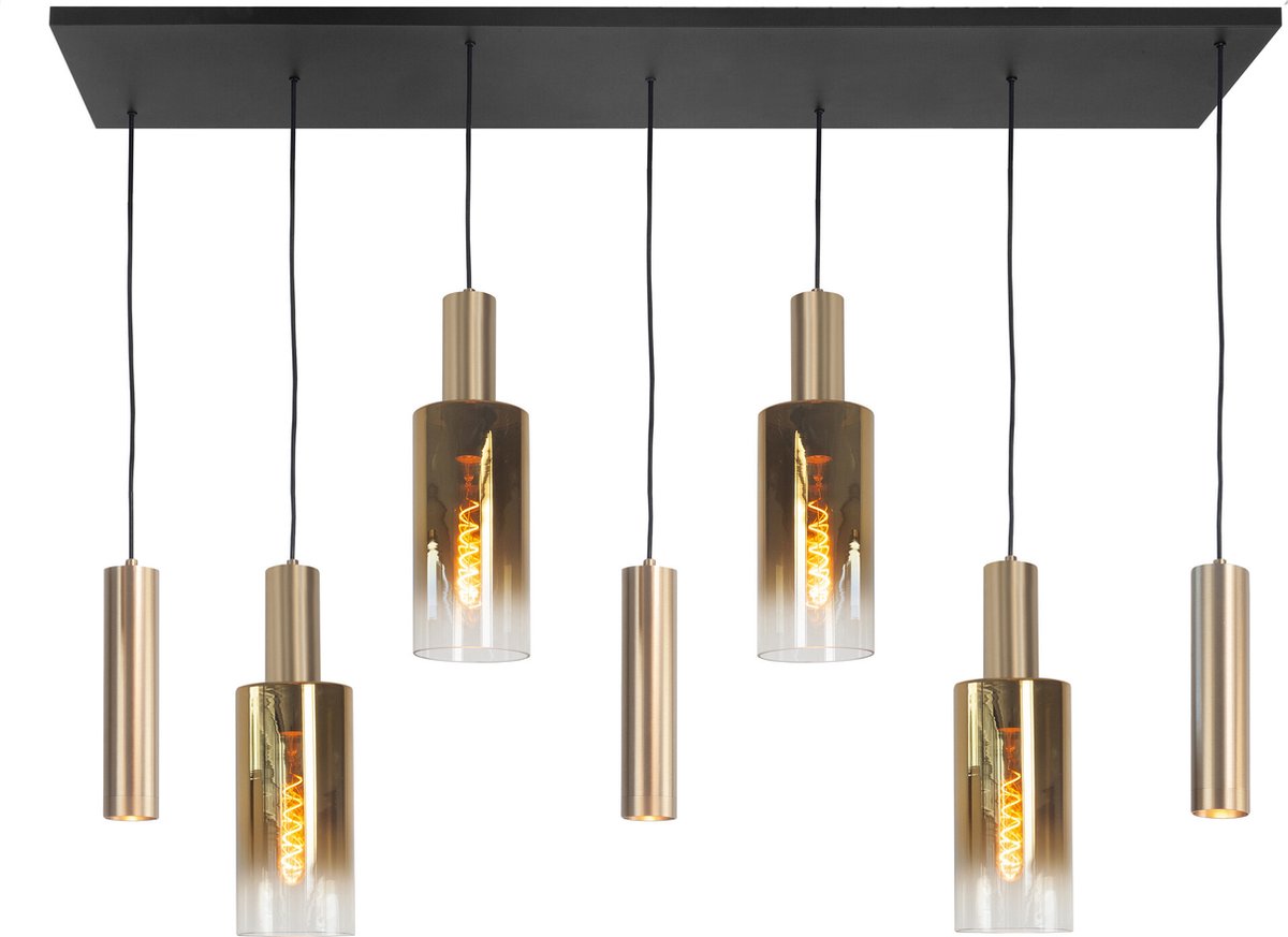 Highlight Hanglamp Perugia 4+3 lichts L 130 cm zwart goud
