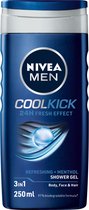 NIVEA MEN Cool Kick Douchegel - 2 x 250 ml - Voordeelverpakking