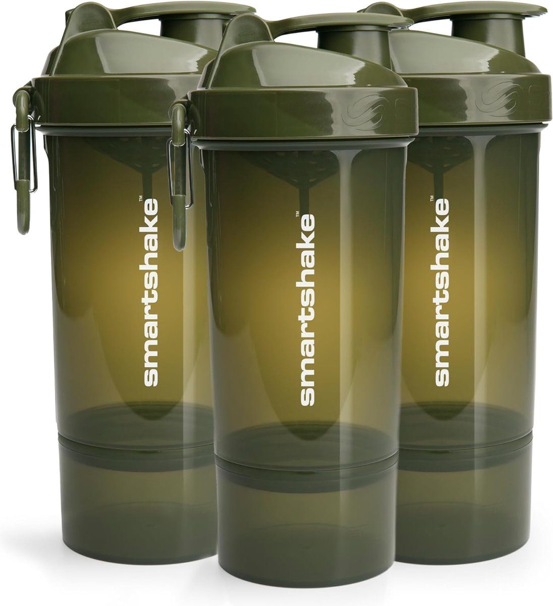 Kunststof Eiwitshakerfles 600 ml | 20 oz - Lekvrij schroefdeksel - BPA-vrij - Unisex - Legergroen - 3 stuks