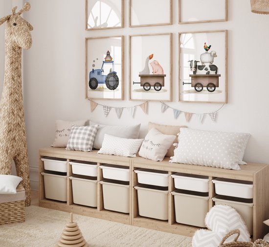 Set de 3 Affiches Affiches Ferme Colorées pour Chambre Kinder et de Bébé - 30x40 cm - Format A3