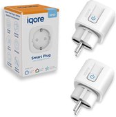 Iqore® Slimme Stekker 2-pack - Smart Plug - Met Tijdschakelaar en Energiemeter - 16A - Compatible Google, Amazon en Samsung - Gratis Smartlife App