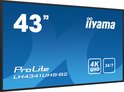 43 inch iiyama ProLite LH4341UHS-B2 monitor met 4K UHD resolutie en 24/7 werktijd.