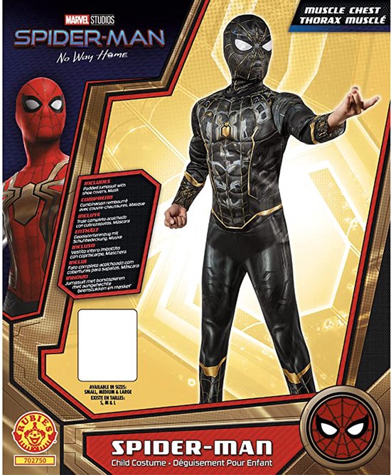 Rubies - Spiderman Kostuum - Spider Man Black And Gold Kostuum Kind - Zwart, Goud - Maat 116 - Carnavalskleding - Verkleedkleding