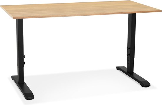 Alterego In hoogte verstelbare bureau 'OSMOSE' van natuurlijk afgewerkt hout en zwart metaal - 140x70 cm