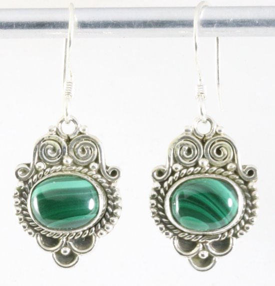 Boucles d'oreilles en argent traité avec malachite