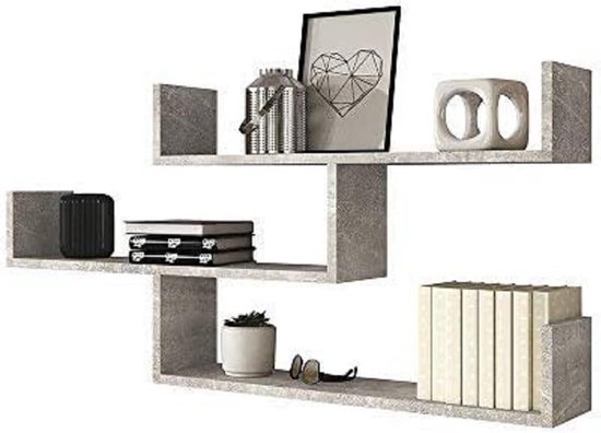 Wandrek, hangrek, boekenkast met 3 planken, 55 x 119 cm (beton Smart)