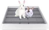 Bastix - Extra groot konijnentoilet met rooster - konijnentoilet hoektoilet voor volwassen cavia's konijnen kooitoilet