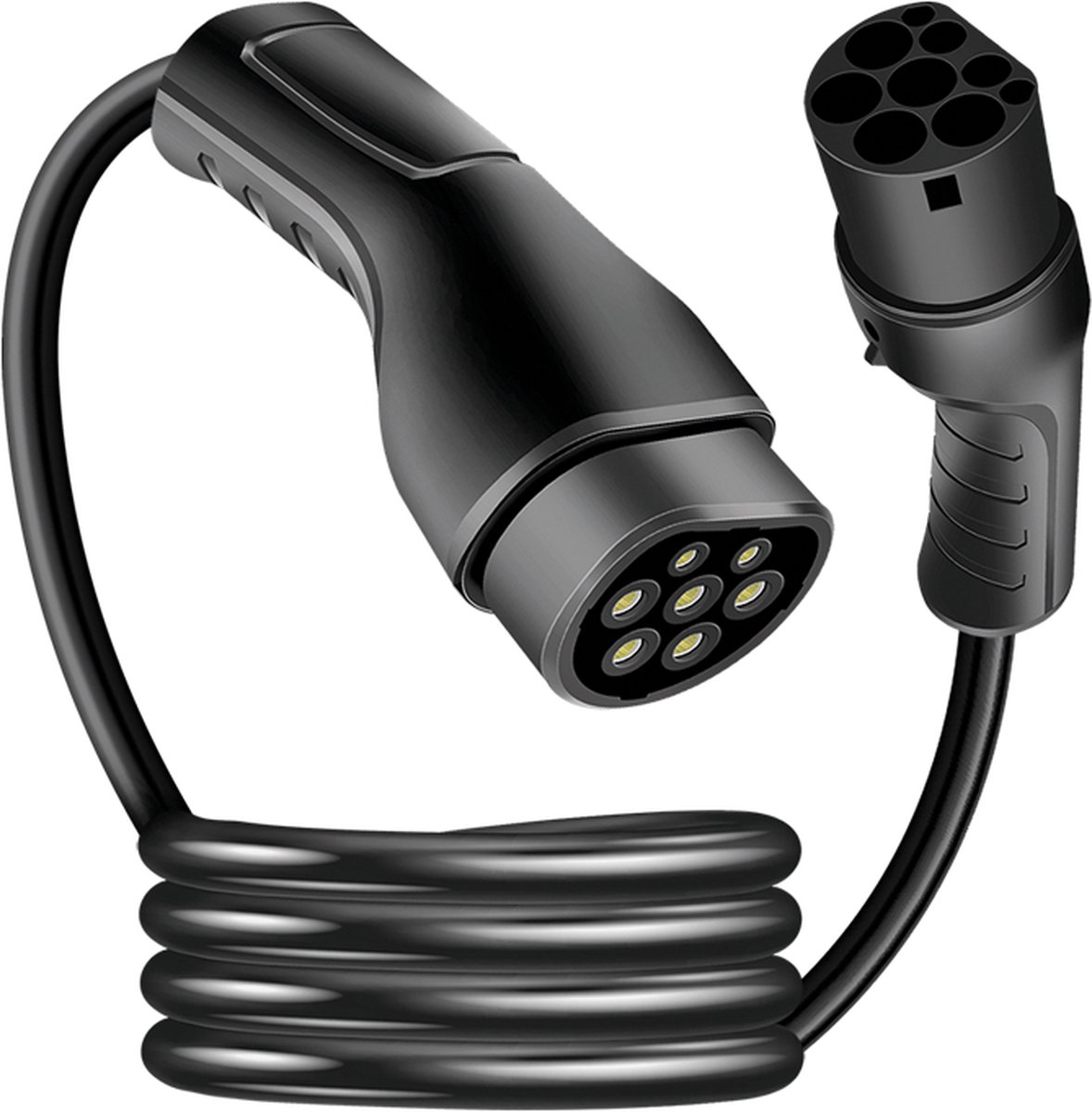 Snellaadkabel: Type 2 naar Type 1 - 7,4 kilowatt (32 ampère, 1 fase) - Oranje kabel - zwarte stekkers