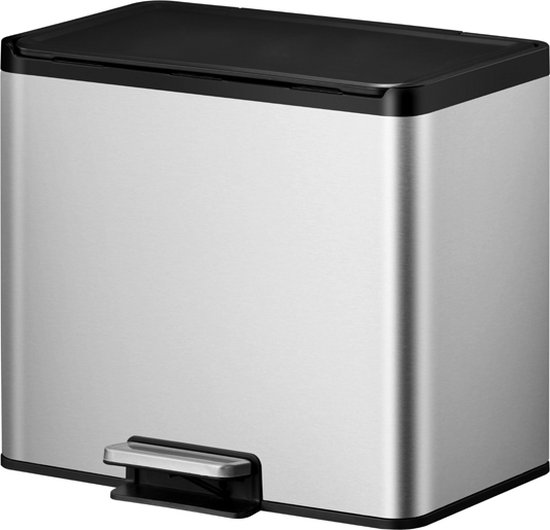 EKO - Essential 2 Recycler pedaalemmer 9+9+9 liter - Stainless steel Polypropylene - mat RVS - Prullenbak