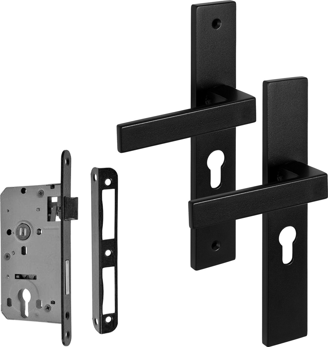 Eliot® deurklink op schild profielcilinder 72mm - incl. insteekslot PC72 - mat zwart