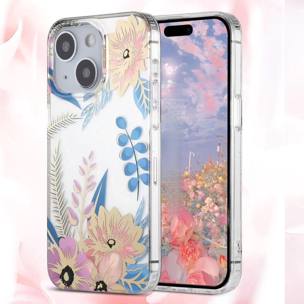 Sino Tech – iPhone 15 Plus – Backcover hoesje – Transparant – Bloemen