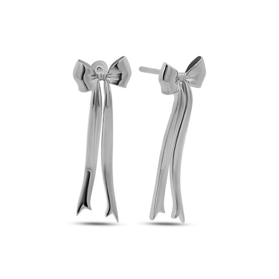 Silventi 9LA-21001 Zilveren Oorbellen - Strikje - 52,5x17,3mm - Oorknopjes - Rhodium - Zilver