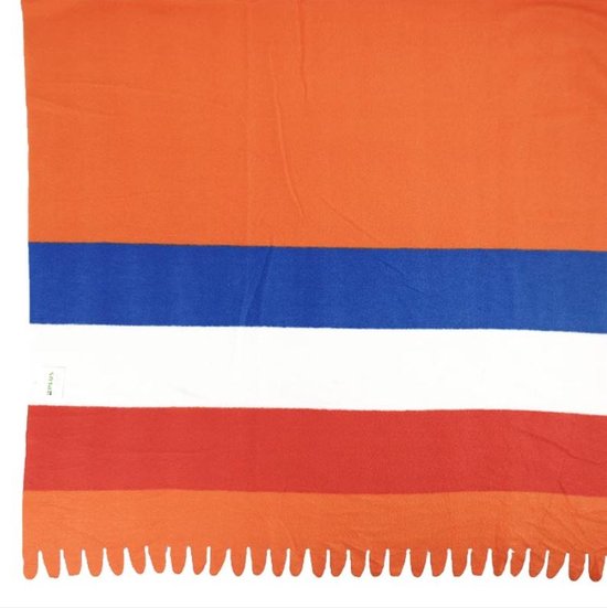 fleece deken/dekentje/plaid - polyester - oranje boven - 120 x 150 cm EK WK voetbal koningsdag met NL vlag symbool en franje