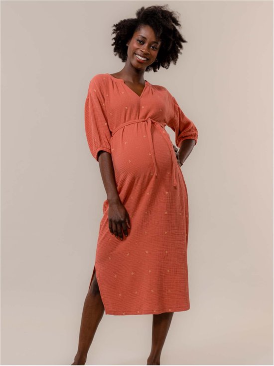 Prénatal zwangerschapsjurk - Zwangerschapskleding - Light Orange Brown - Maat L